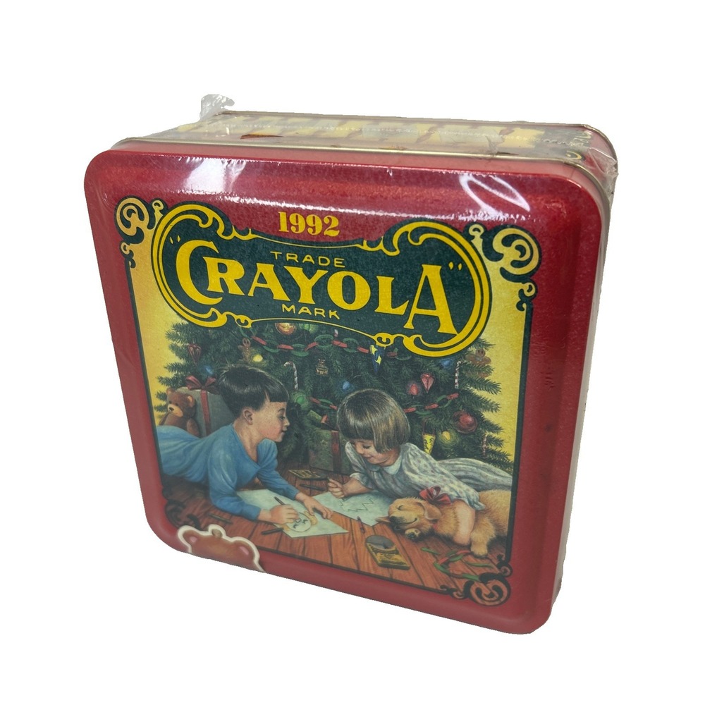 Vintage 1992 Crayola Holiday Tin Box Crayon With Crayons Retired Sealed